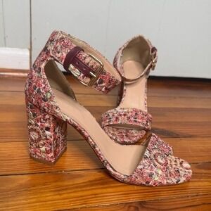 J Crew Glitter Mosaic Tweed Strappy Block Heel Sandals